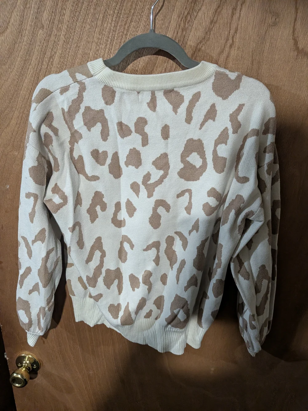 Neutral Animal Print Crewneck Sweater - Cream/Tan